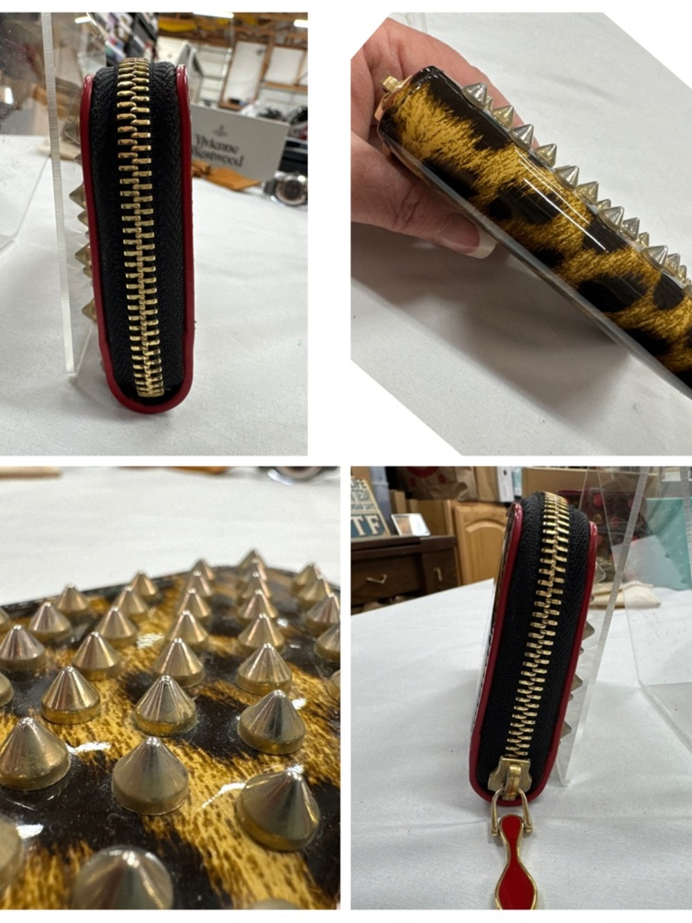 Christian Louboutin Red Leather Zip Card Wallet with Gold Zip - Picture 4 of 7